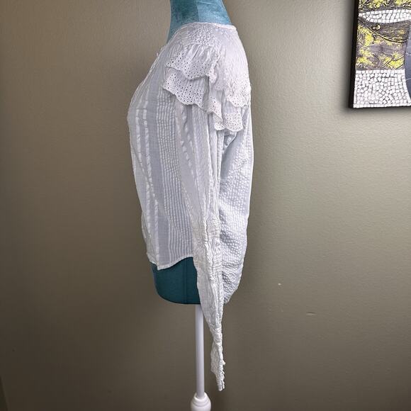 Love Sam Blouse Women M lace, pleats, puffed detailed sleeves Boho Peasant - Picture 3 of 16